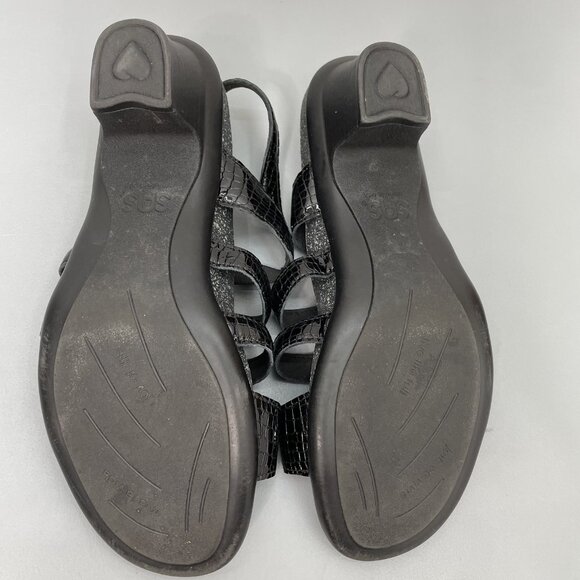 SAS Allegro Sandals Croc Embossed Leather Comfort Strappy Black Womens 10 Wide - Picture 12 of 14